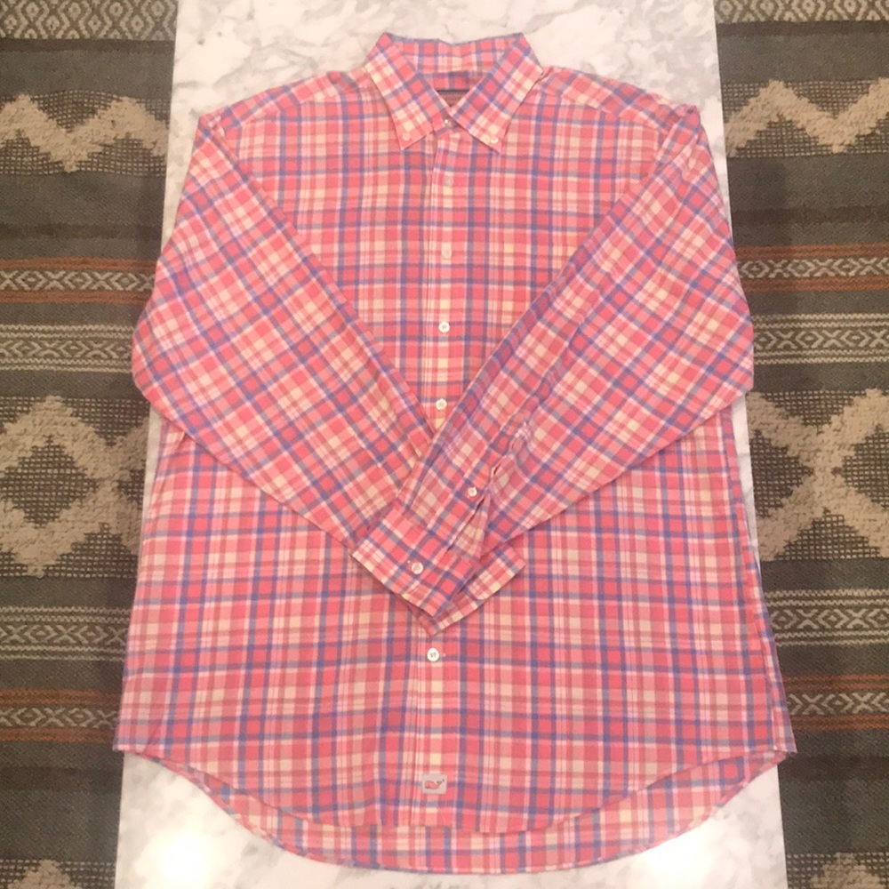 Vineyard Vines Pink/Blue Check Linen Murray Shirt